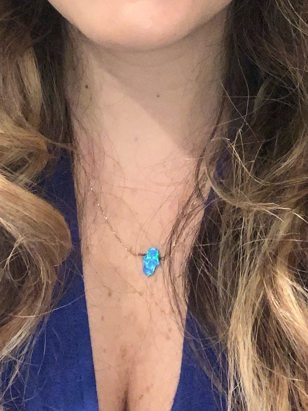 14K Gold Chain Necklace with Blue Opal Hamsa Pendant